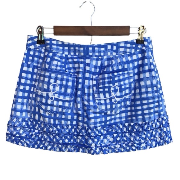 Lilly Pulitzer Lorelei Blue White Gingham Ruffle Women’s Skort - Picture 3 of 7